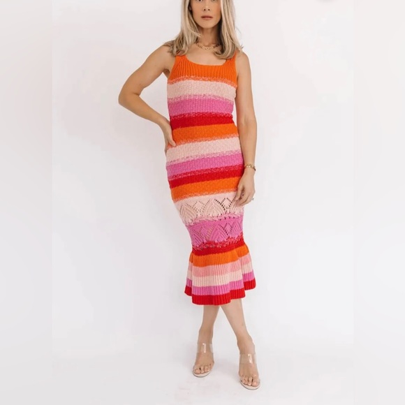 Sultry Sunset Striped Crochet Knit Dress - Picture 4 of 8